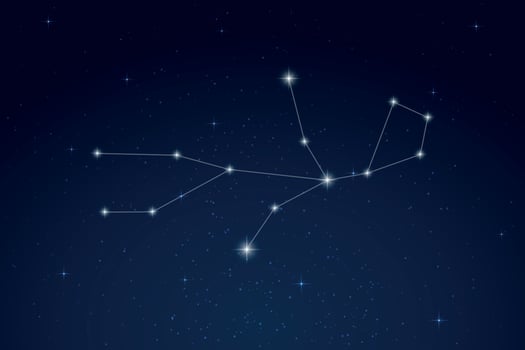 Virgo Constellation with Star Names in Night Sky vector