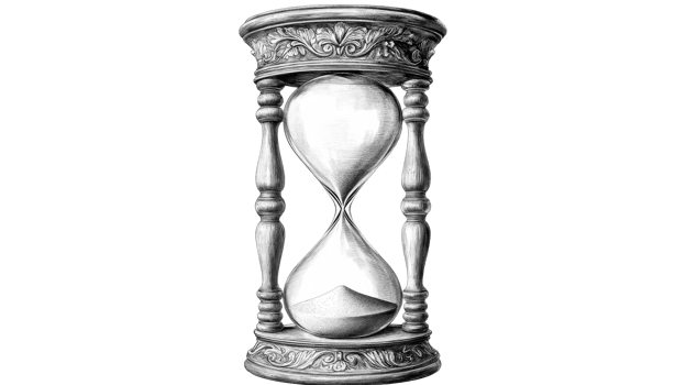 Intricate hourglass illustration with time,sand,vintage elements , cut out transparent png