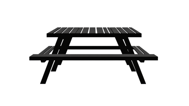Black Wooden Picnic Table Isolated, cut out transparent png