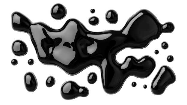 Black slick and bubbles on black background, dark glossy liquid, cut out transparent png