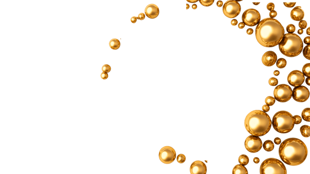 Golden spheres on a black background design element, cut out transparent png