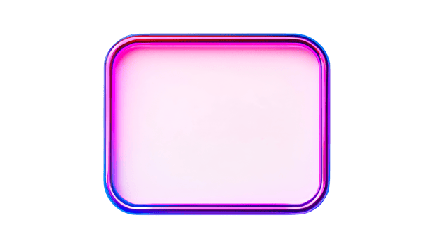 Rectangular glossy frame with neon illumination, cut out transparent png