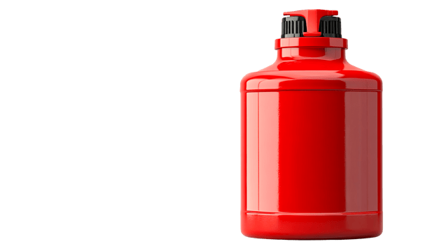 Red pump bottle with dispenser, glossy, hygiene product, cut out transparent png