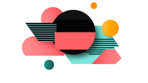 Geometric shapes composition with black background, cut out transparent png