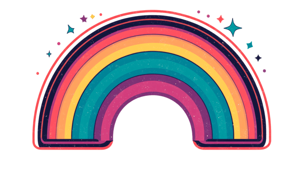 Retro rainbow with stars in a colorful illustration, cut out transparent png