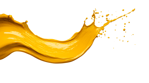 Yellow paint splash motion design, vibrant color flow, art creation, cut out transparent png