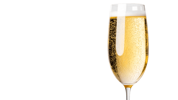 Champagne flute filled with bubbles, alcoholic drink, celebration, cut out transparent png