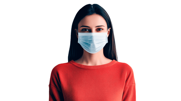 Woman wearing protective face mask on black background, cut out transparent png