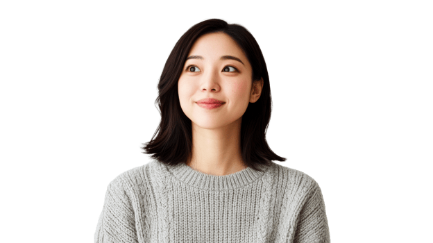 Asian woman portrait in gray sweater, cut out transparent png