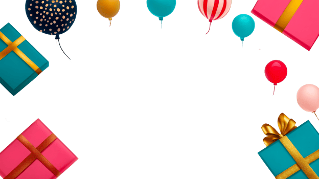 Colorful balloons and gifts create festive atmosphere for celebration png