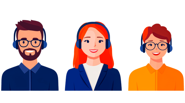 Team of customer support representatives with headsets smiling png