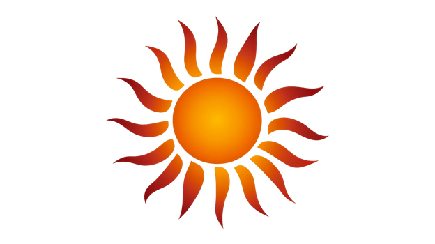 Bright sun symbol with radiant rays on transparent background png