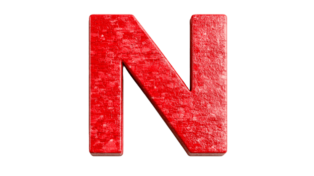 Red letter N with a textured surface on a transparent background png