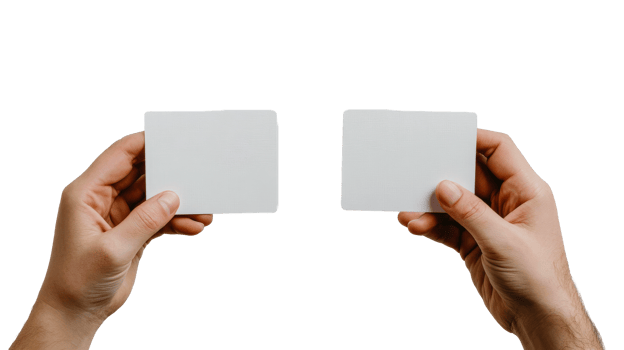 Hands holding blank cards with transparent background png