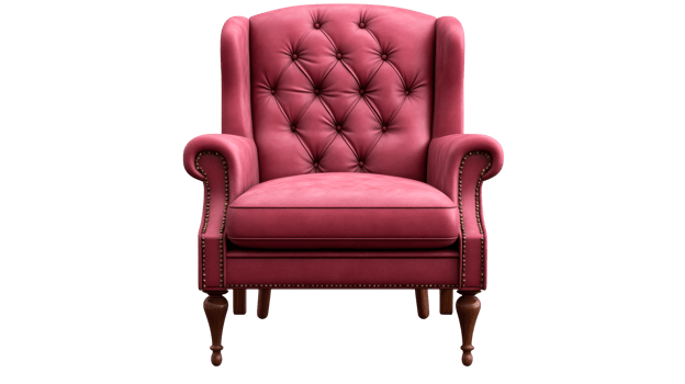 Elegant pink armchair with tufted upholstery on transparent background png