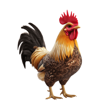 A 3D chicken pecking the ground with vibrant red comb, isolated on transparent background png