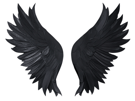 Beautiful black angel wings, representing freedom and spirituality, ideal for creative and artistic projects. png