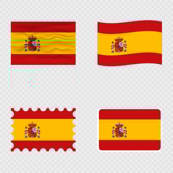 Spain national flag in four different styles. vector