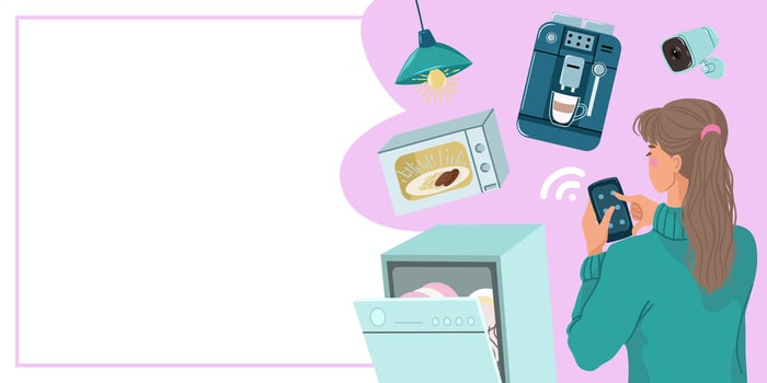Woman remotely controls home appliances vector
