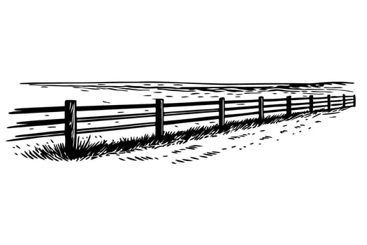 Rural landscape with a wooden fence and grassy pathway leading into the horizon vector