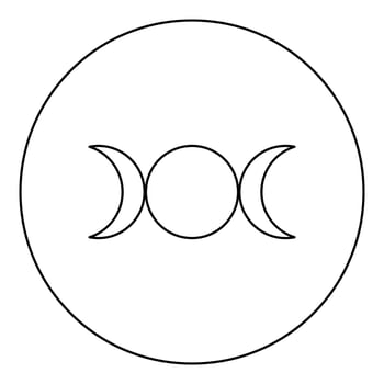 Simbol triple goddess religious sign moon phases wiccan icon in circle round black color outline contour line thin style vector