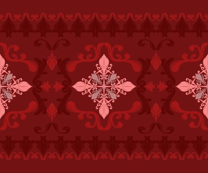 Delicate Elegance Timeless Victorian Florals Ornate Scroll with Pink And Burgundy on Deep Red Background. Curly Exquisite Frame Element Decoration for Opulence Rich Design Wallpaper Mystery Luxury Rug vector