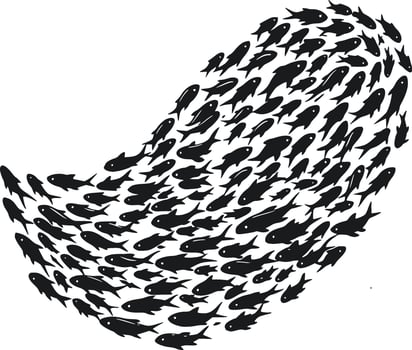 illustration of a dark group of fish swimming together. vector