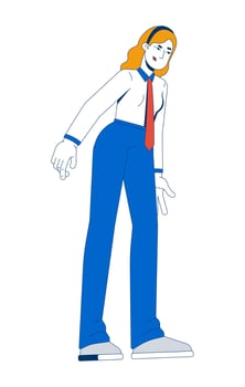 Displeased blonde businesswoman looking down in disappointment 2D cartoon character. Frustrated office worker downward gaze flat person isolated on white. Spot illustration colorful vector
