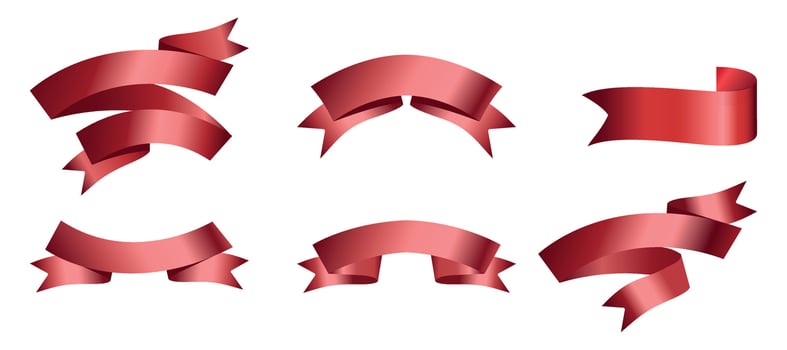 Set of Red Ribbons, Tags isolated on white background. Red award ribbons, luxury labels, badge premium quality certificate ribbons. Collections Empty Red Ribbons, Label Design for text. Eps 10 vector