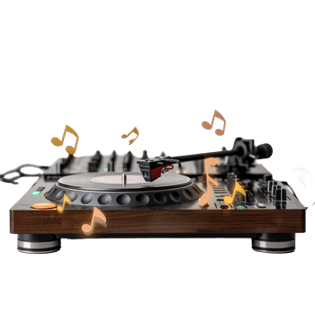 Modern DJ Turntable with Musical Notes and Vibrant Design for Audio Enthusiasts and DJs png