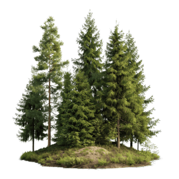 Lush Green Forest Scene with Tall Trees and Vibrant Foliage in Natural Environment png