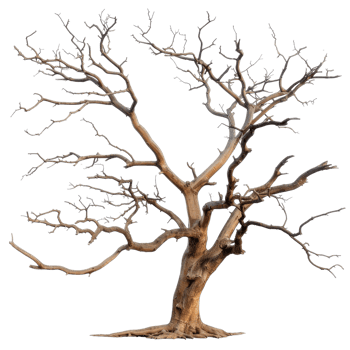 Bare and Twisted Tree with Gnarled Branches Set Against a Transparent Background png