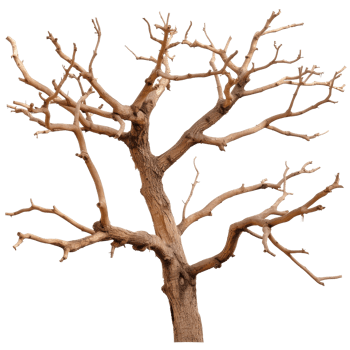 Dry barren tree branches without leaves in a minimalist natural environment png