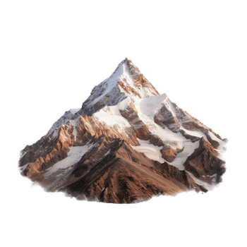 Majestic Snow-Capped Mountain Peak Surrounded by Rugged Terrain and Clear Skies at Sunset png