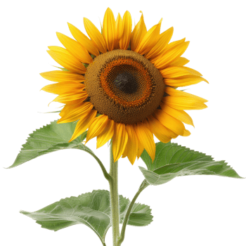 Bright and Vibrant Sunflower Bloom with Leafy Green Stems in a Clear Background png