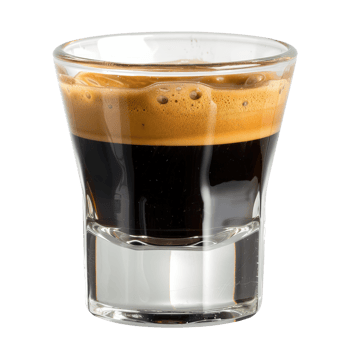 Freshly Brewed Espresso Shot with Rich Crema in Clear Glass . png