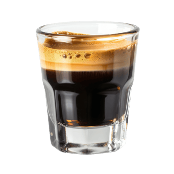 Freshly Brewed Espresso Shot with Creamy Foam in a Clear Glass Cup . png