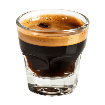 Close-Up View of Rich Espresso Coffee in Clear Glass Cup with Creamy Foamy Texture png