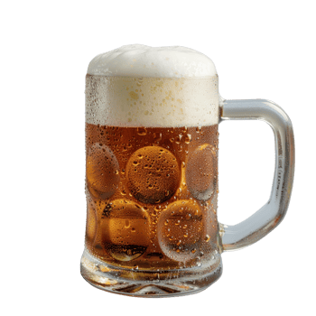 Cold Glass Mug of Beer with Foam and Bubbles Reflecting Light in a Refreshing Beverage Scene png