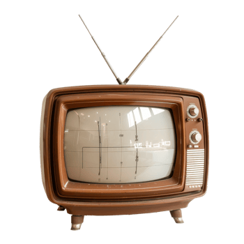 Vintage Style Television Set with Antenna and Analog Screen Displaying Graphical Signal Test Pattern png