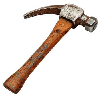 Vintage Hammer with Wooden Handle and Rusty Metal Head for Construction and DIY Projects png