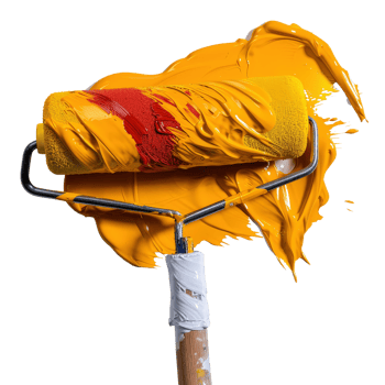 Vibrant Paint Roller with Bright Yellow and Red Paint Strokes . png