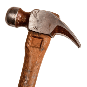 Close-up of a Steel Hammer Head with Wooden Handle on a White Background png