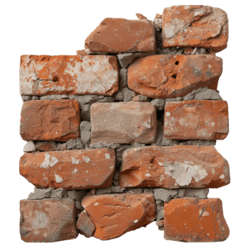 Close-Up View of Old Red Brick Wall with Distressed Texture and Cracked Mortar Sections png