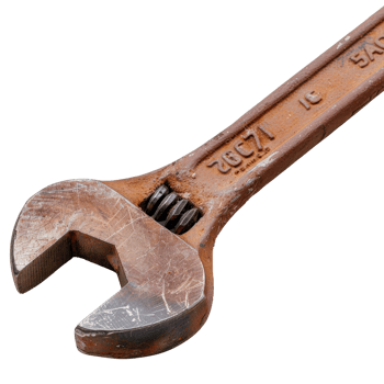 Detailed Close-up of an Adjustable Wrench . with Rust and Wear Marks png
