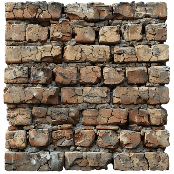 Detailed Close-Up of Weathered Brick Wall with Textured Surface and Natural Color Variations png