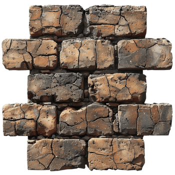 Cracked and Weathered Brick Wall Texture with Earthy Tones and Unique Patterns png