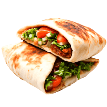 Delicious Fresh Flatbread Wrap with Vegetables and Savory Filling png
