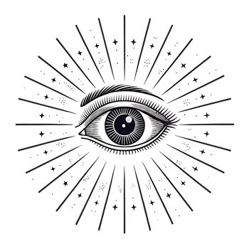 Mystical Eye Illustration with Rays and Stars on Transparent Background png