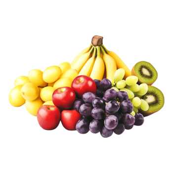 Fresh Assortment of Colorful Fruits Including Bananas, Apples, Grapes, and Kiwi png